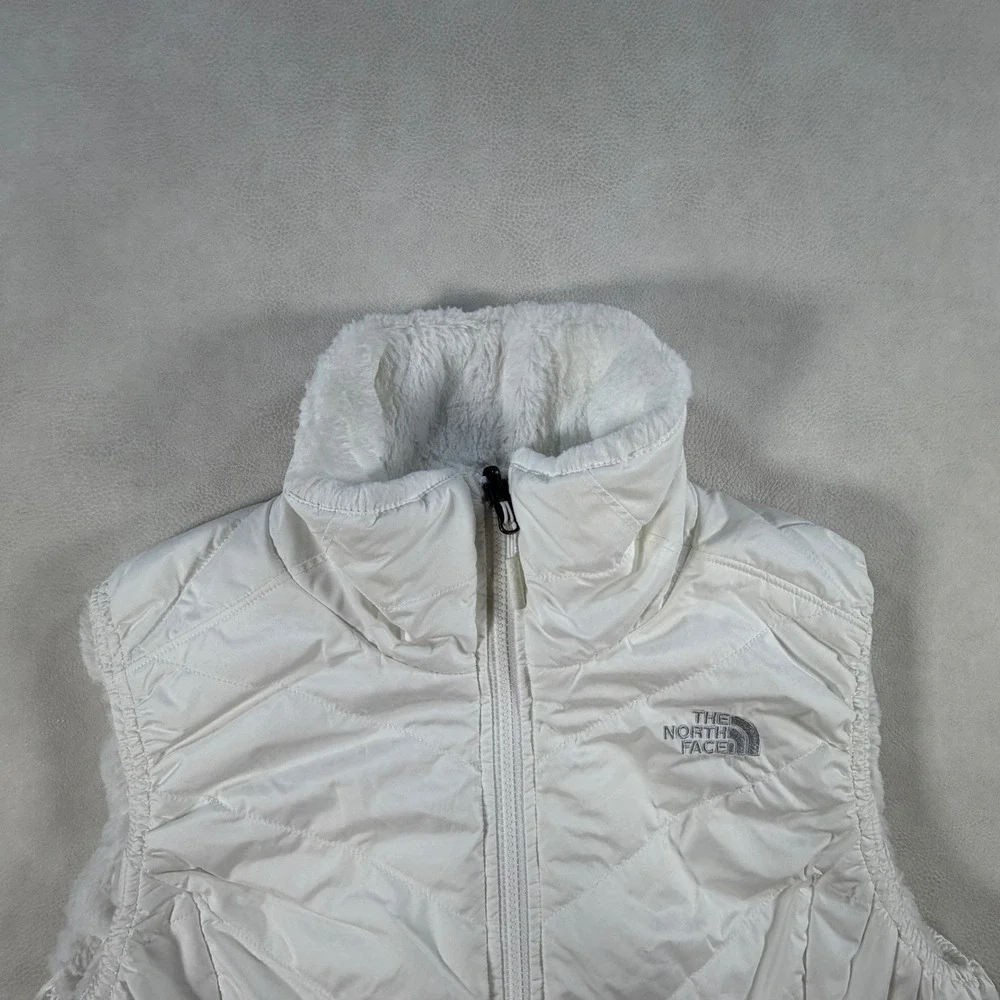The North Face Womens Large Mossbud Swirl Reversible Vest White Quilted Fleece